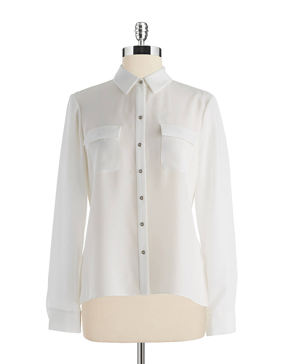 T Tahari Flowy Button Down Blouse in White | Lyst