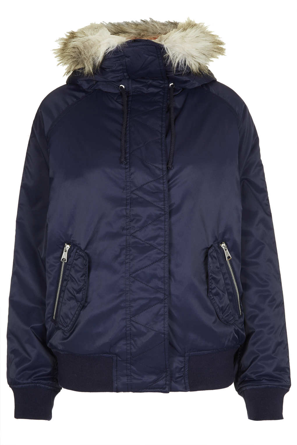 TOPSHOP Hooded Bomber Jacket in Navy Blue (Blue) - Lyst