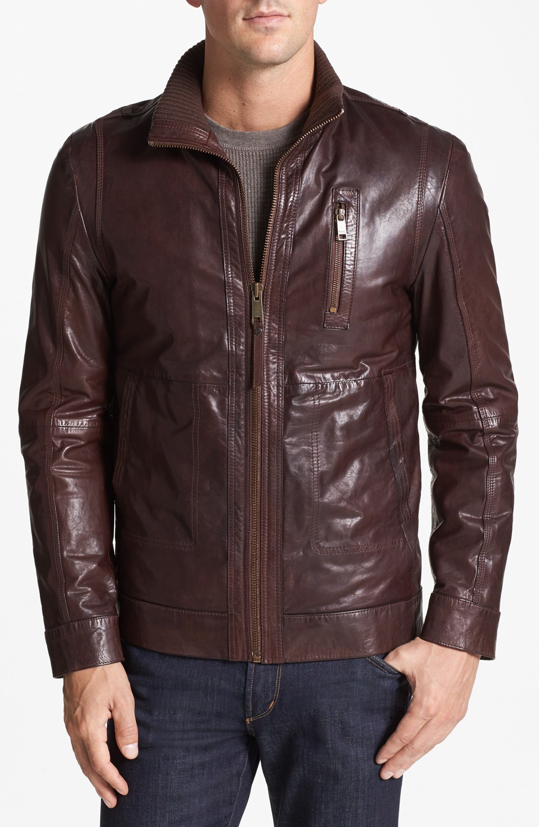 Andrew Marc Vandam Leather Jacket in Brown for Men (Driftwood) | Lyst