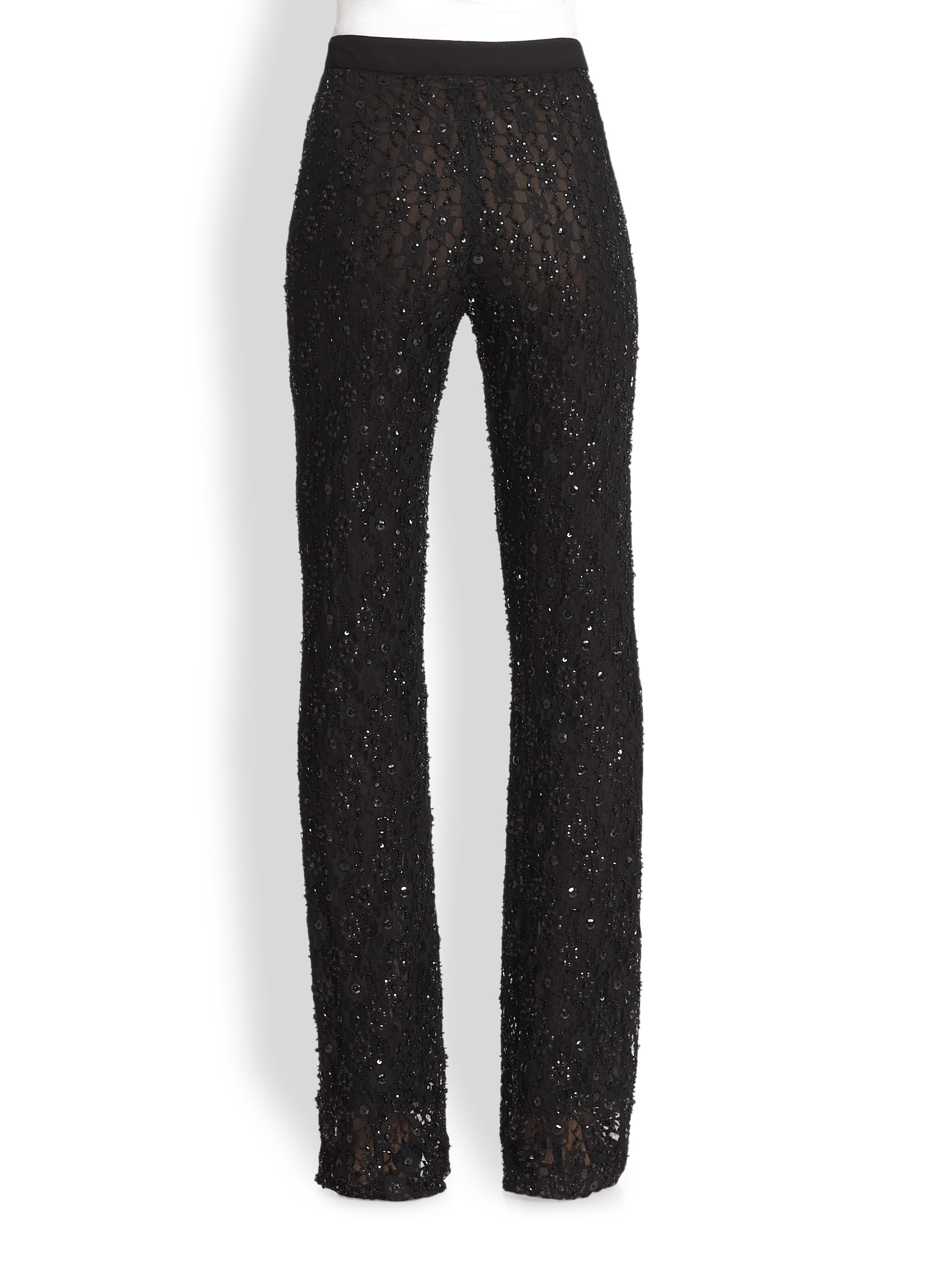 Lyst - Badgley Mischka Beaded Lace Pants in Black