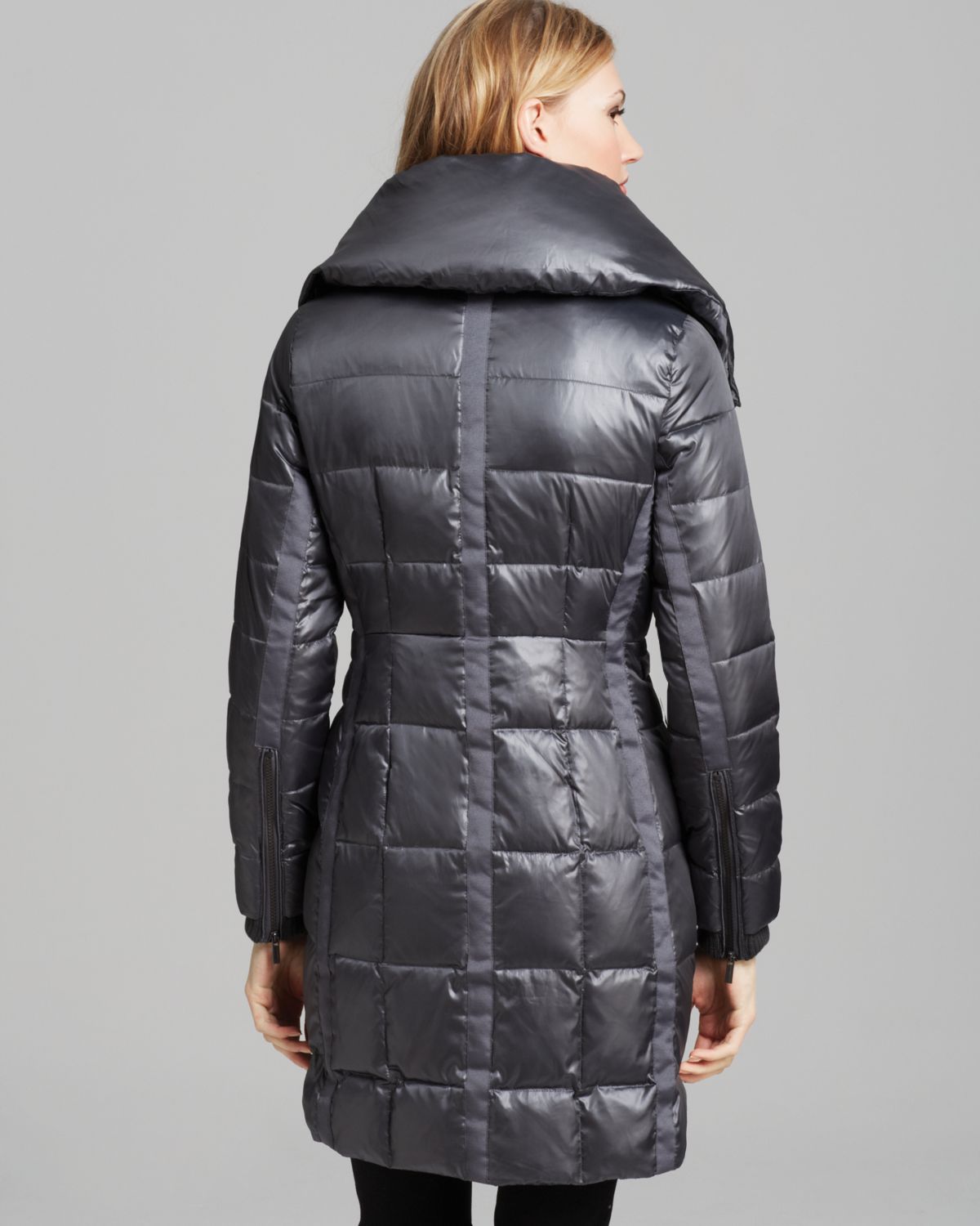 bcbg long eco duvet hooded puffer coat