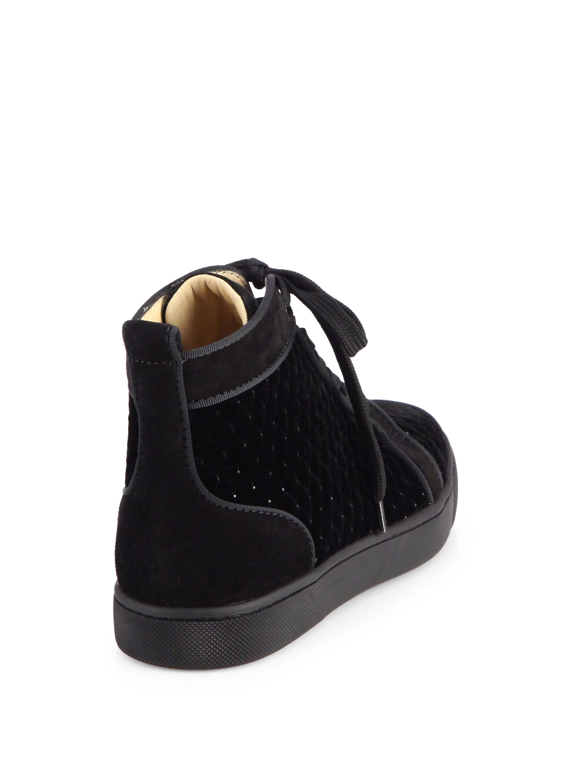 Christian louboutin Jeweled Velvet Suede Laceup Sneakers in Black ...  
