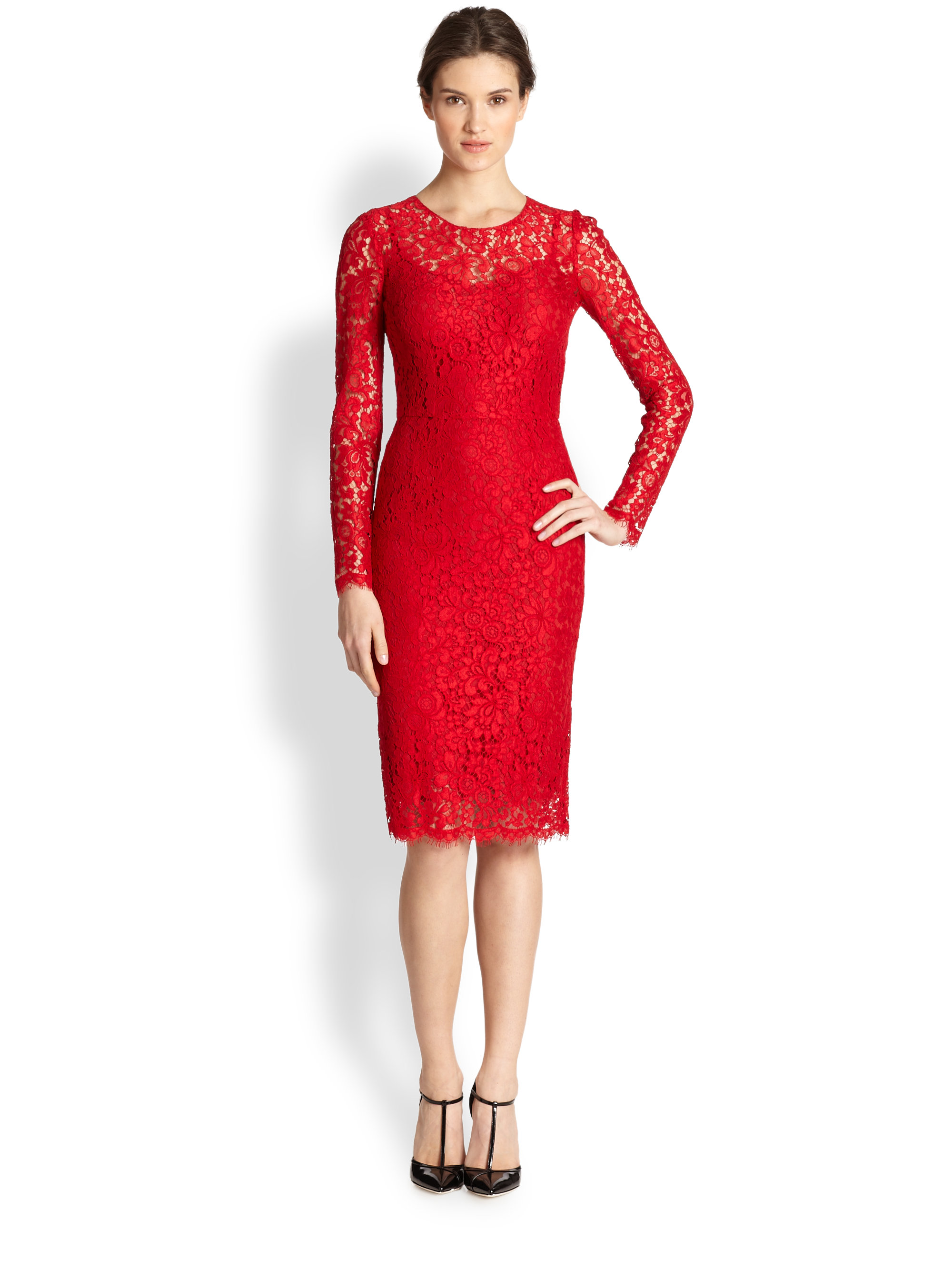 dolce gabbana red lace dress