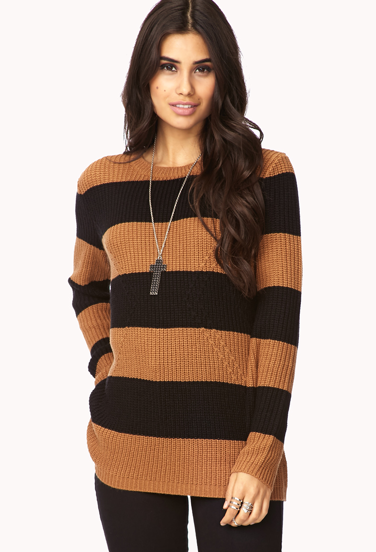 Forever 21 Striped Geo Pattern Sweater in Brown | Lyst