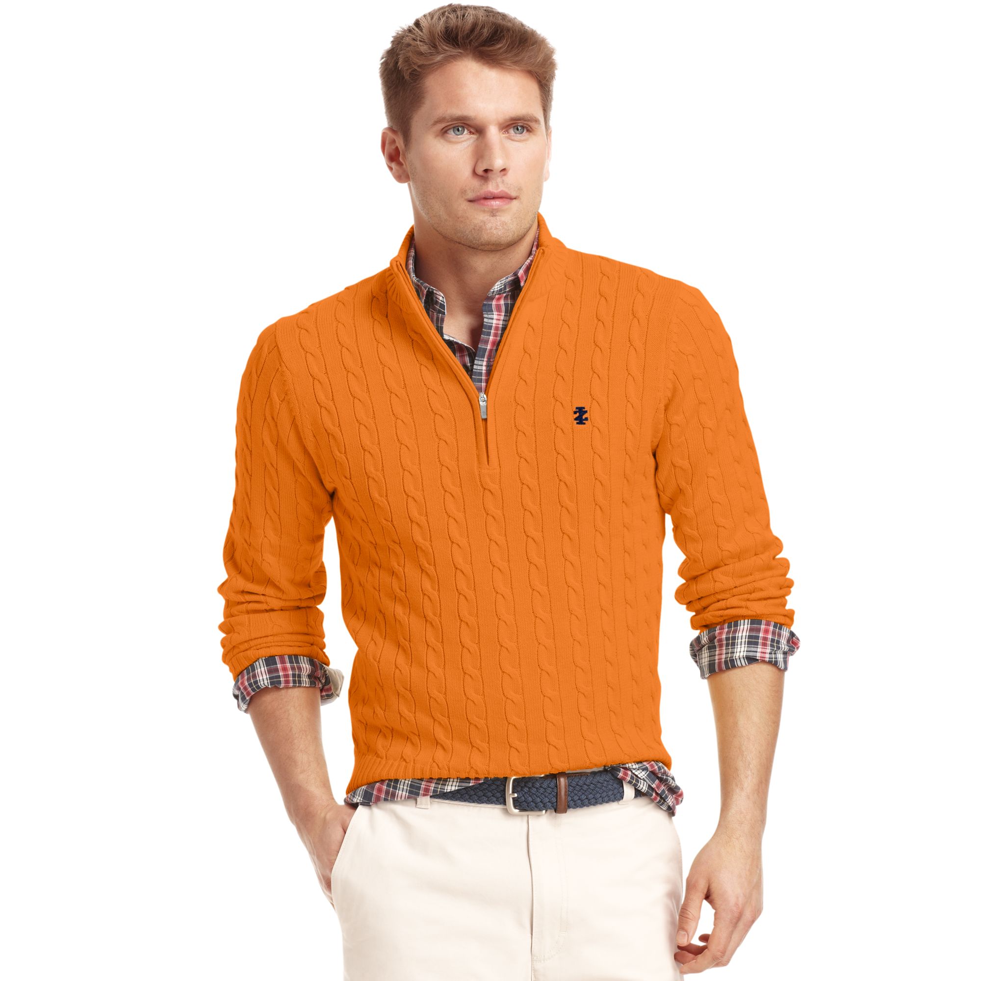 Lyst - Izod Sweater Quarterzip Mock Neck Cable Knit Pullover in Orange ...