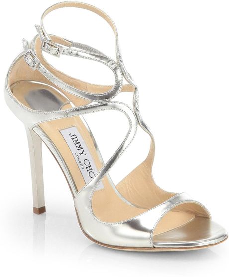 Jimmy Choo Lang Strappy Mirror Leather Sandals in Silver | Lyst