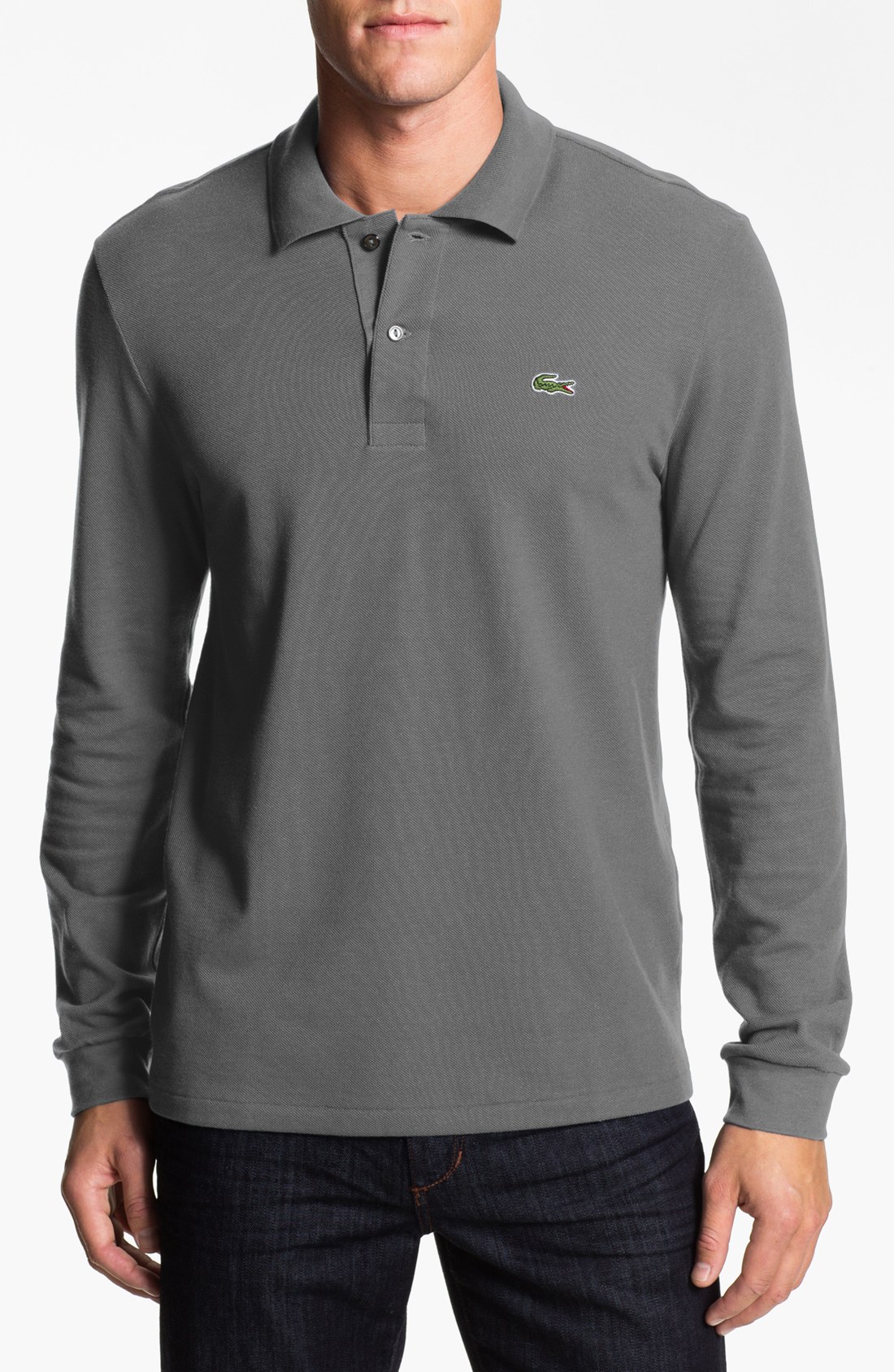 Lacoste Long Sleeve Piqué Polo in Gray for Men (Steamboat Grey) | Lyst