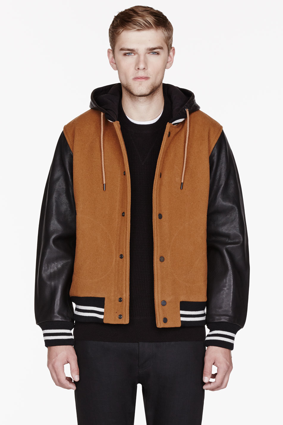 Lyst Marc By Jacobs Tan Wool And Leather Hooded Varsity Gallery