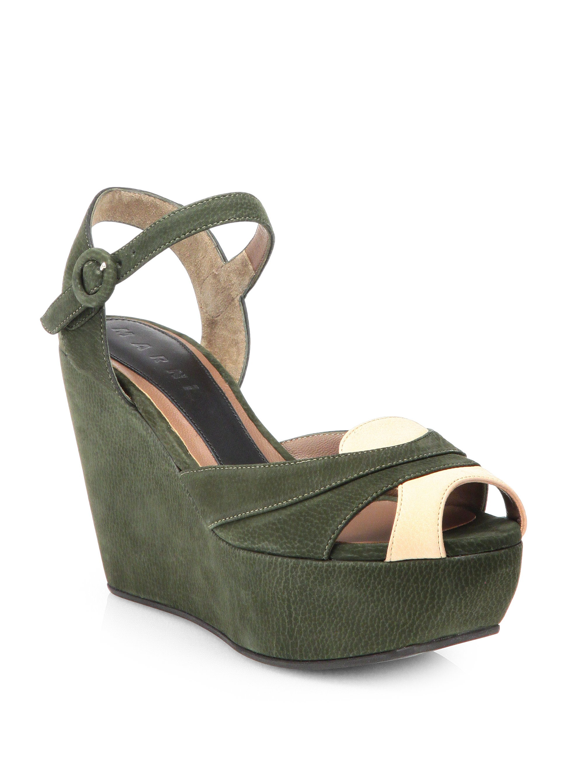 Marni Mary Jane Wedge Sandals in Green | Lyst