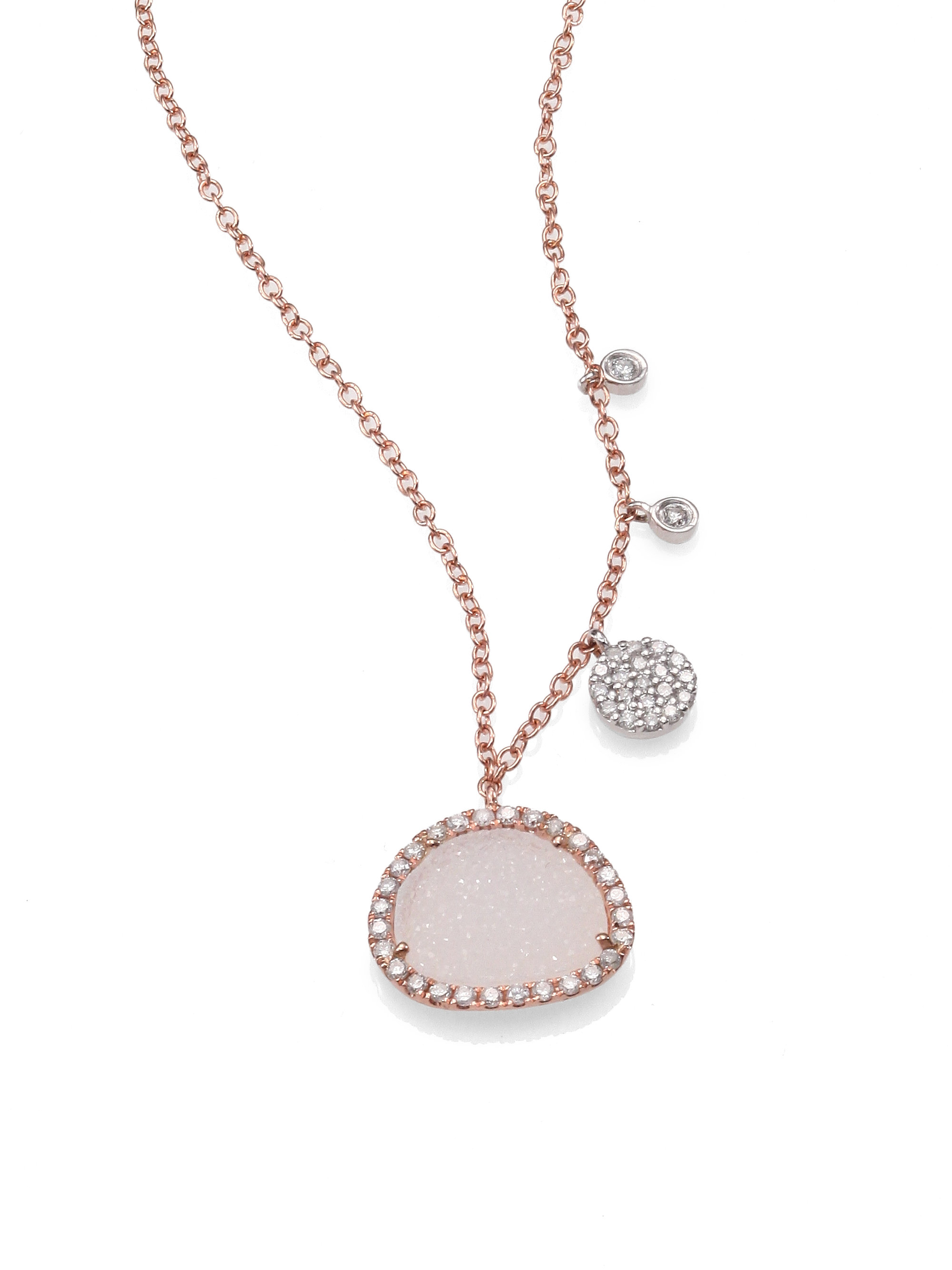 Meira T Pink Druzy Diamond 14k Rose Gold Pendant Necklace