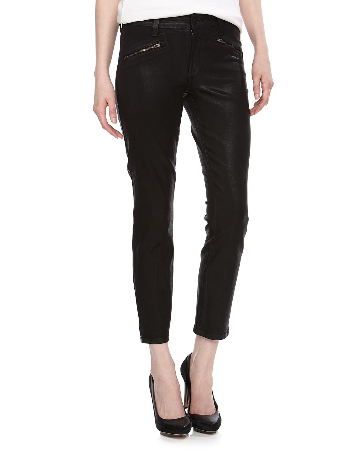 Lyst Nydj Angelina Coated Denim Skinny Zipcuff Jeans Black in Black