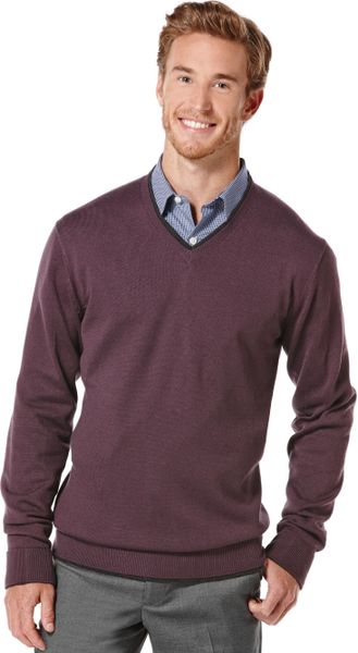 Perry Ellis Vneck Solid Sweater in Purple for Men (Plum) | Lyst