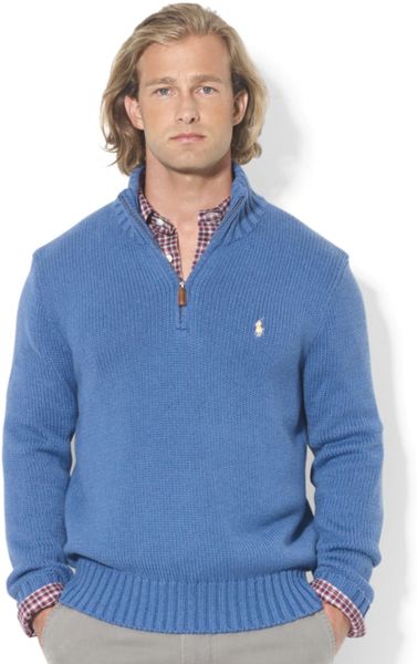 Polo Ralph Lauren High-Twist Cotton Half-Zip Mockneck Sweater in Blue ...