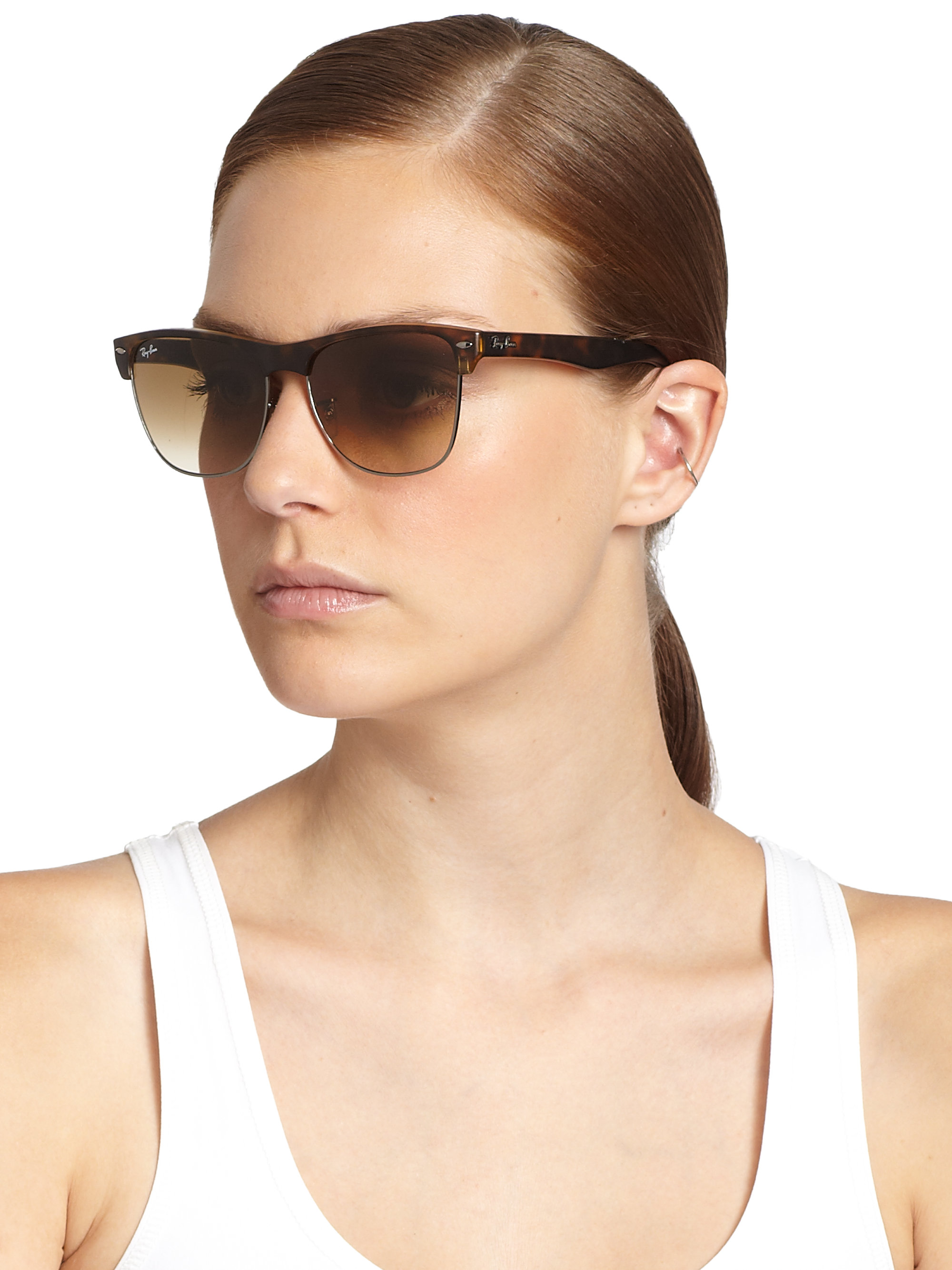 Ray Ban Large Round Clubmaster Sunglasses In Brown Lyst
