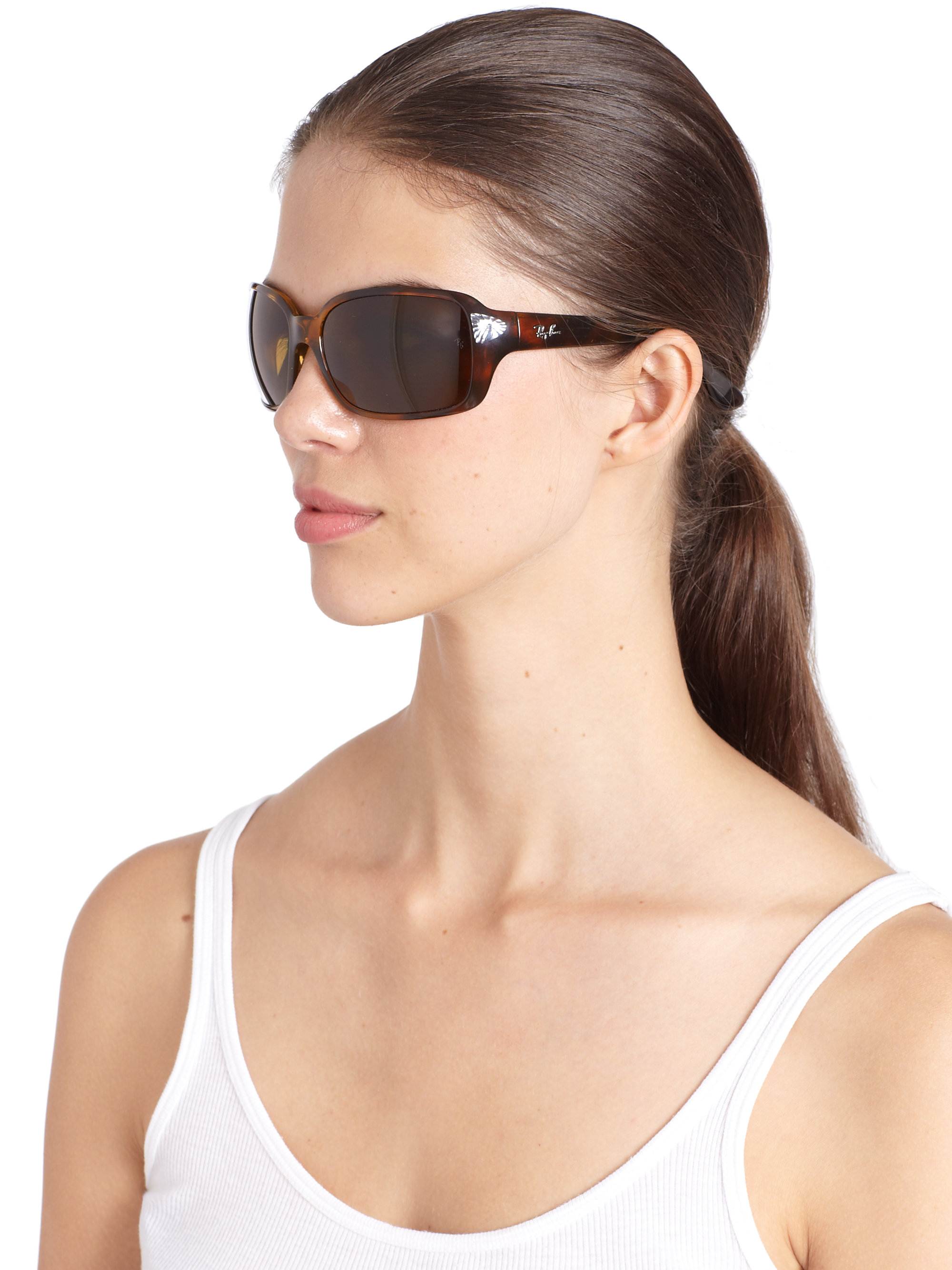 Ray-Ban Big Glamour Tortoise Wrap Sunglasses in Brown | Lyst