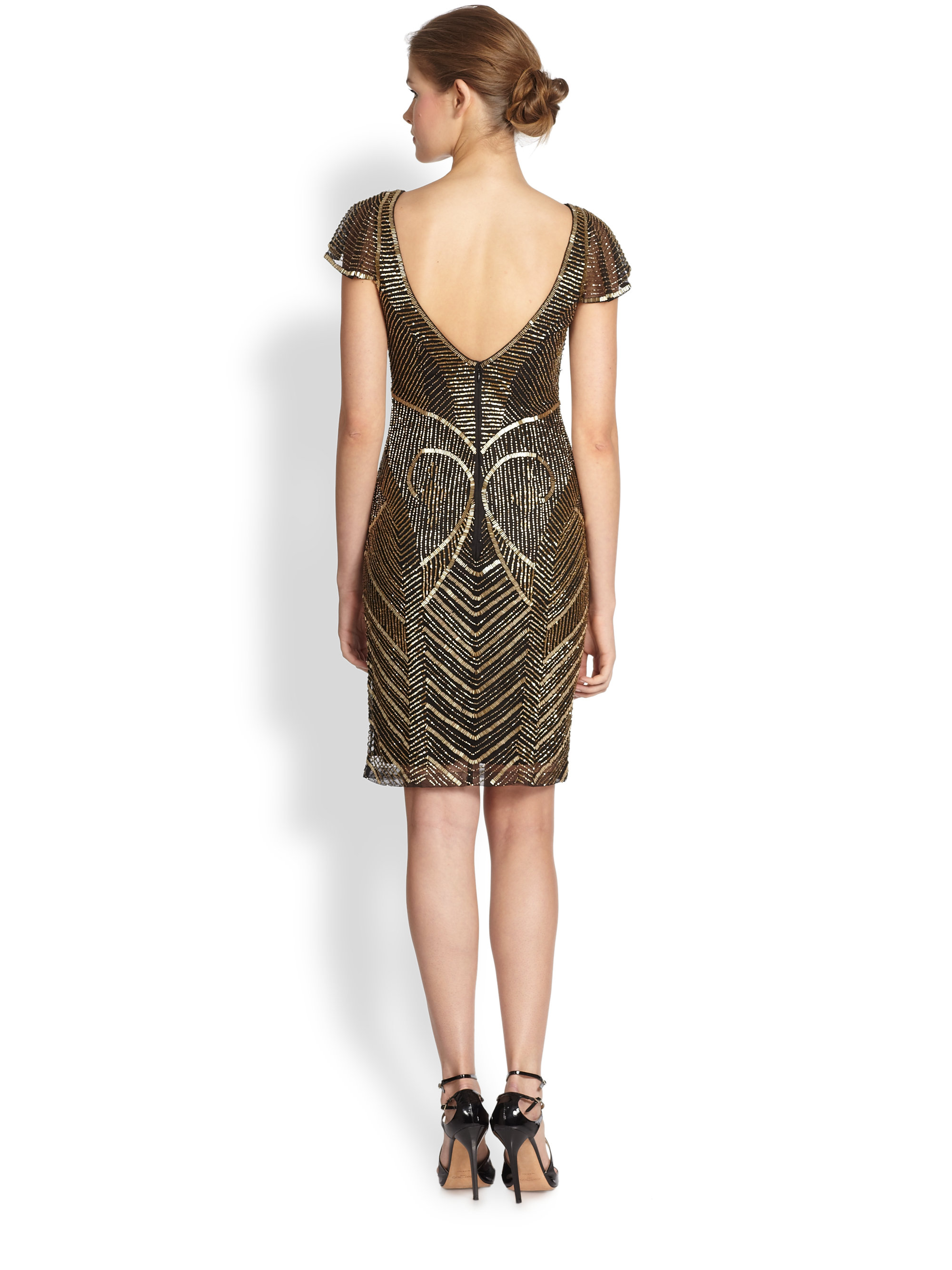 Theia Metallic Beaded Cocktail Dress in Metallic Lyst
