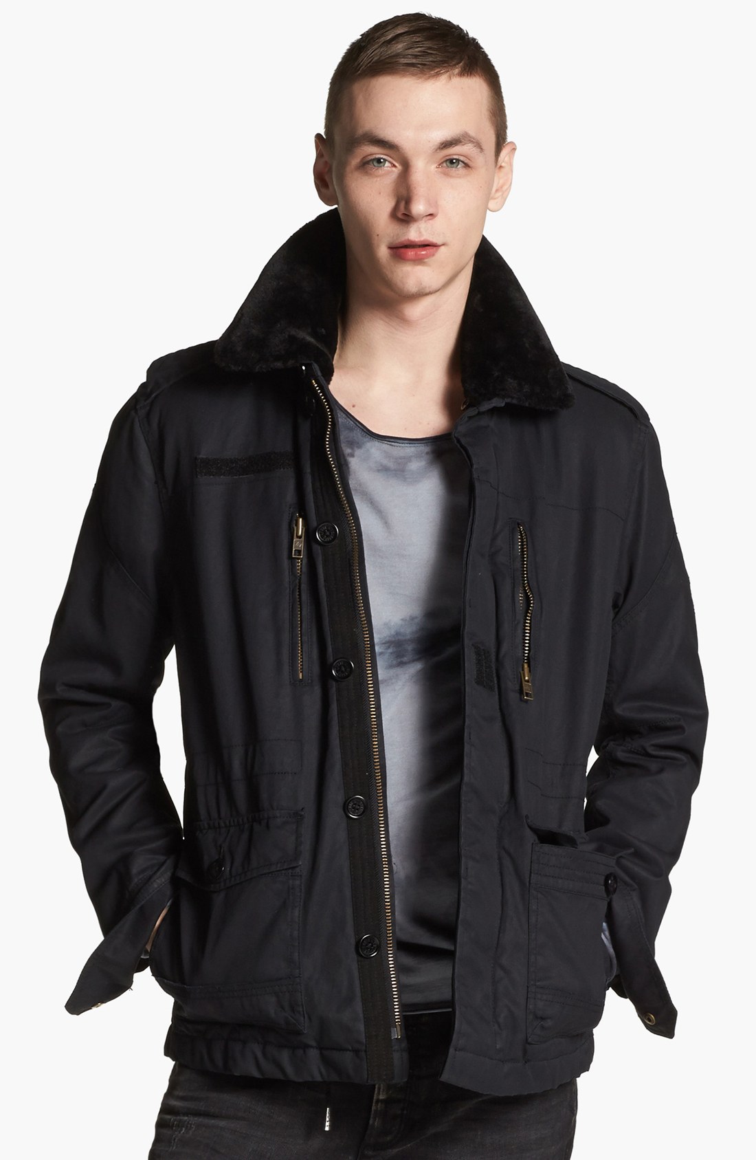 Zadig & Voltaire Military Jacket with Faux Fur Collar in Black for Men ...