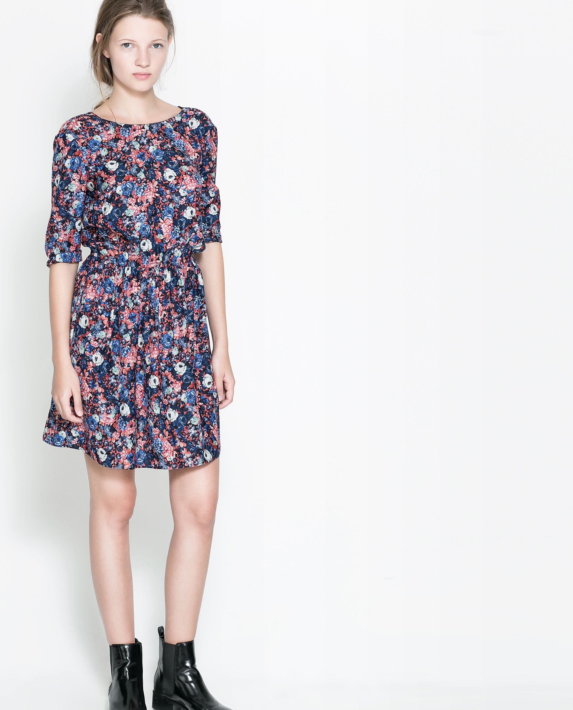 zara navy floral dress