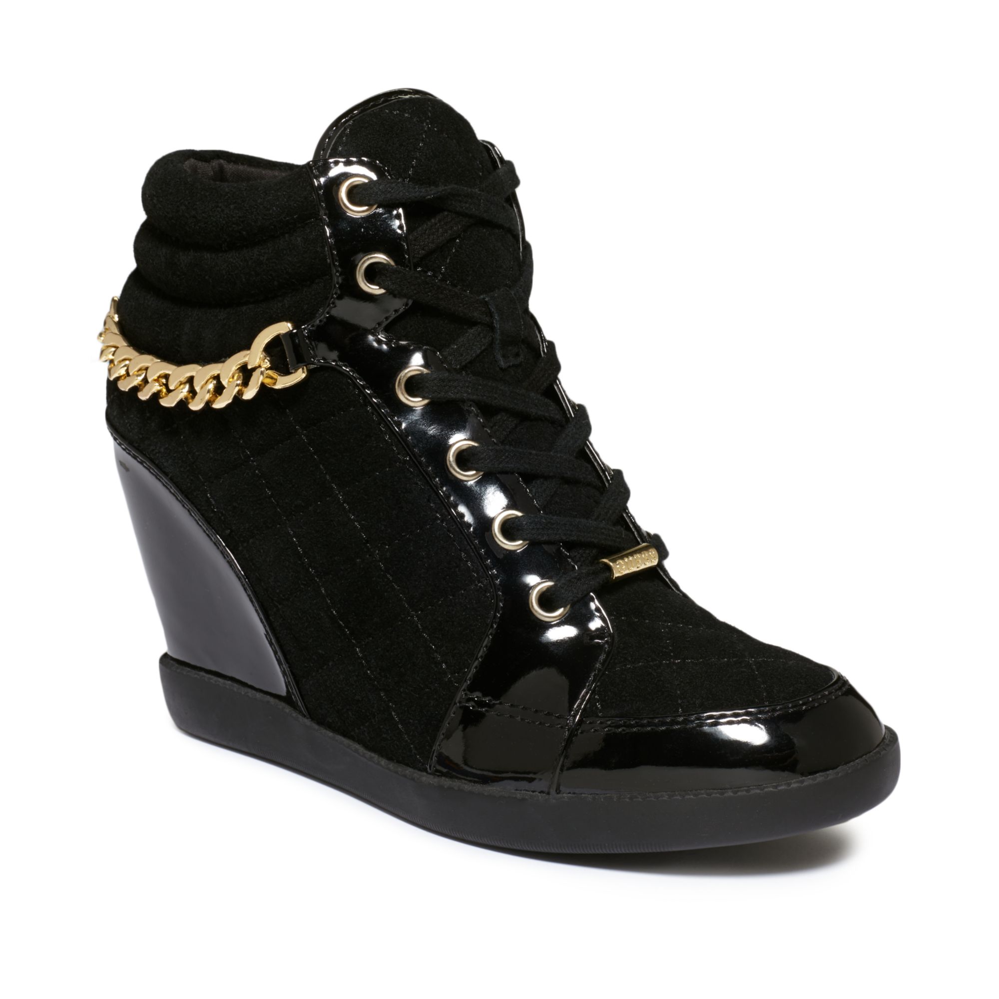 Guess Womens Shoes Hevin Quilted Wedge Sneakers in Black | Lyst