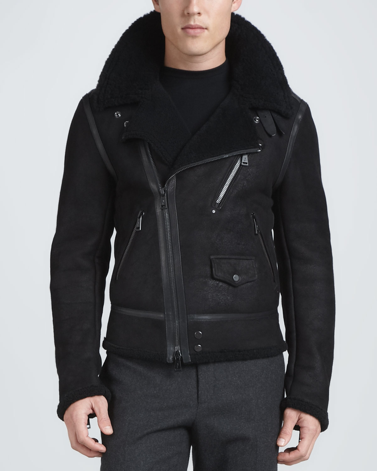 Lyst Ralph Lauren Black Label Shearling Collar Motorcycle Jacket Gallery Previously Sold At Neiman Marcus Men S Blue Biker Jackets