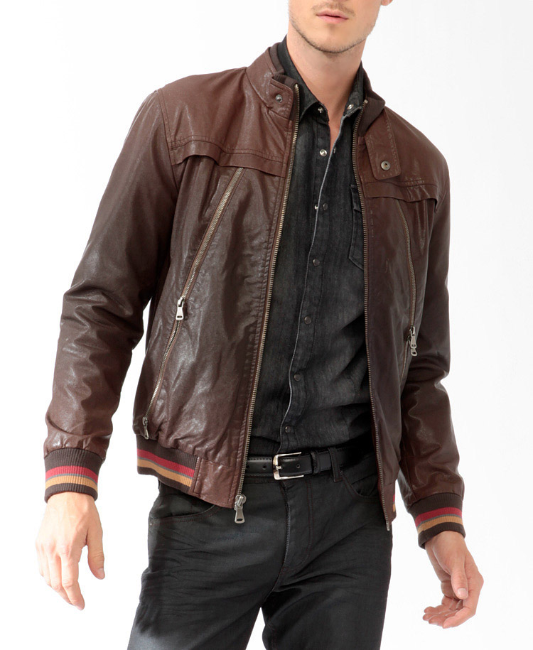 Forever 21 Brown Distressed Faux Leather Jacket You Ve Been Added To The Waitlist For Men