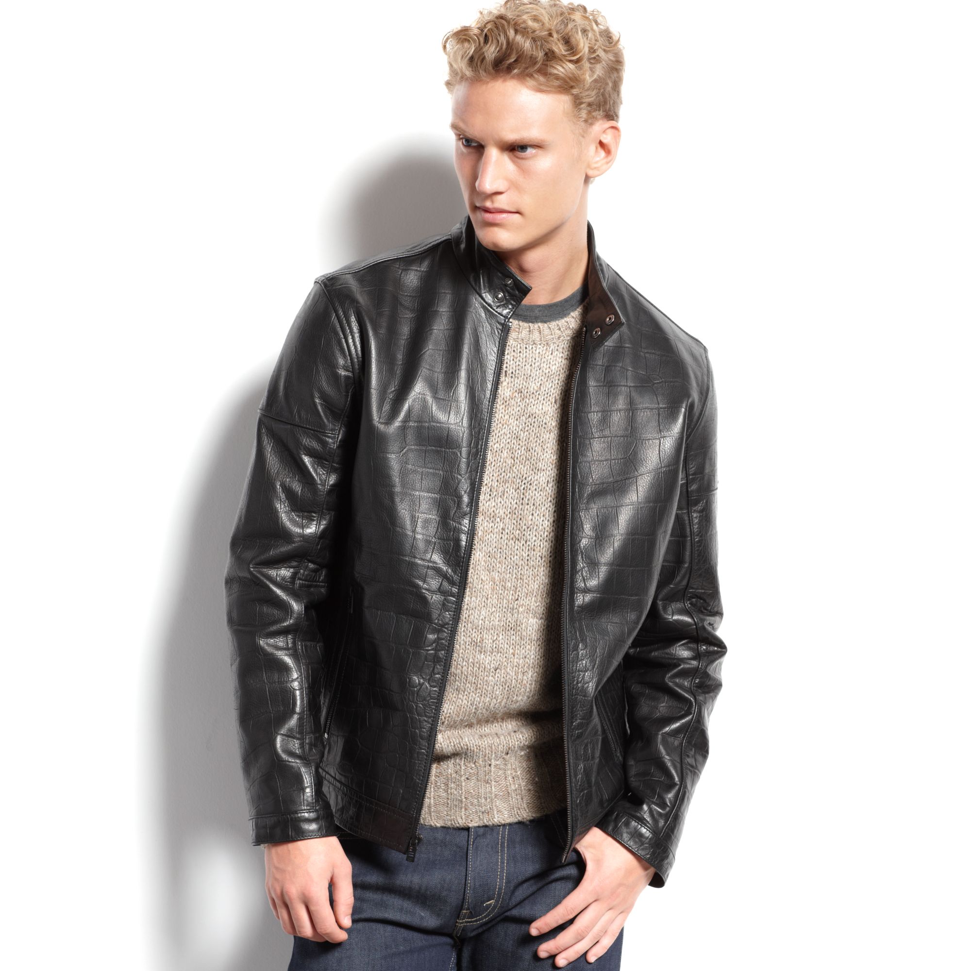 black leather jacket calvin klein