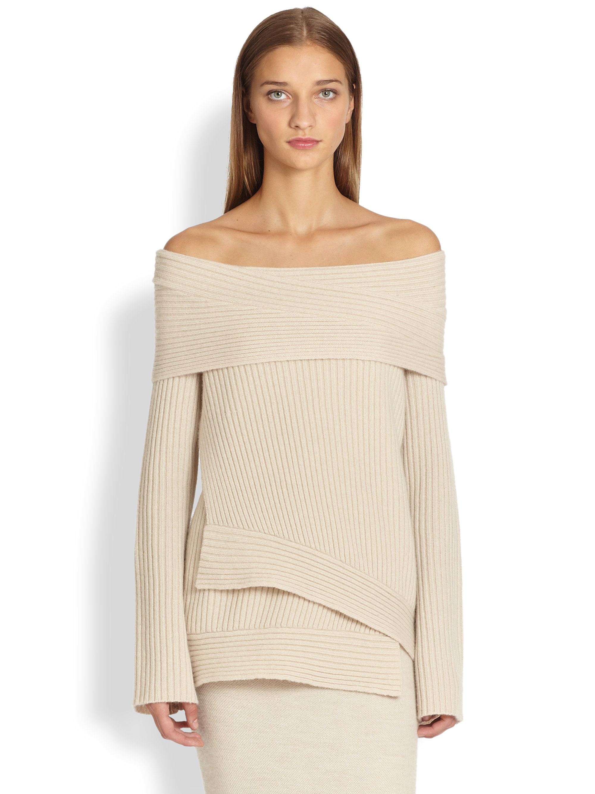Donna karan Cashmere Offtheshoulder Sweater in Natural Lyst