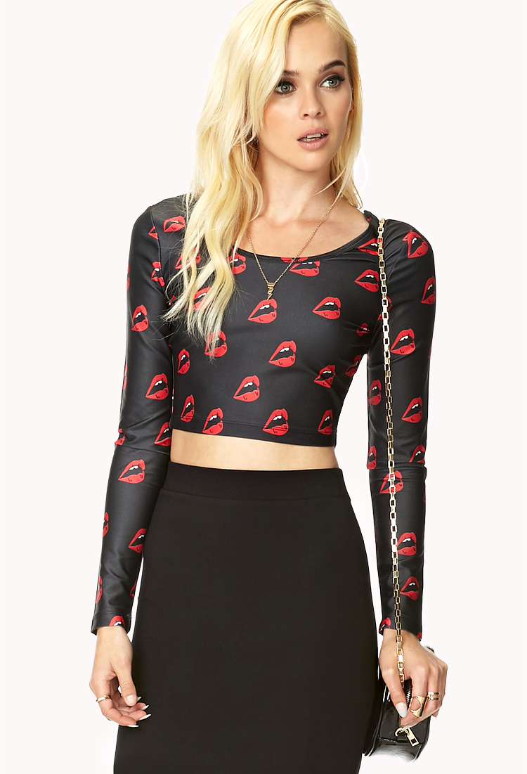 Forever 21 Pucker Up Crop Top in Red (BLACK/RED) | Lyst