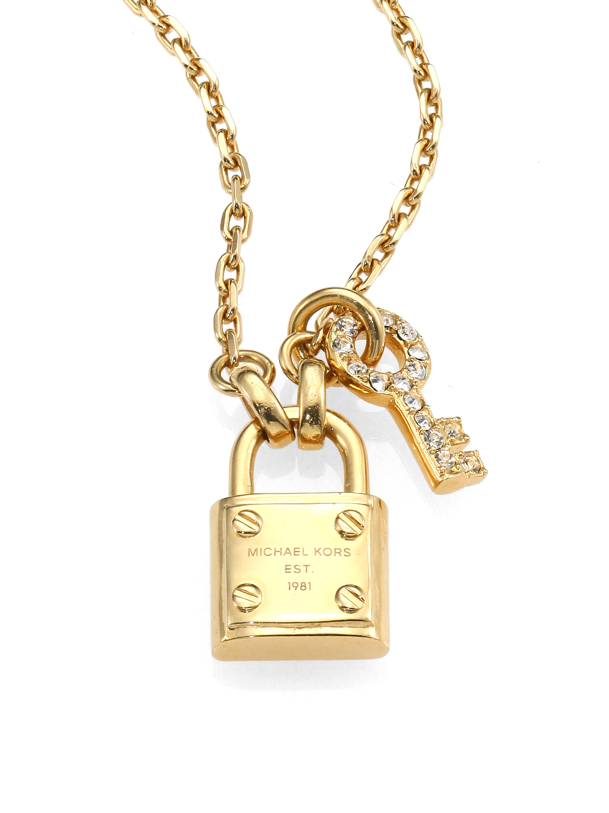 Lyst - Michael Kors Padlock Key Pendant Necklace in Metallic