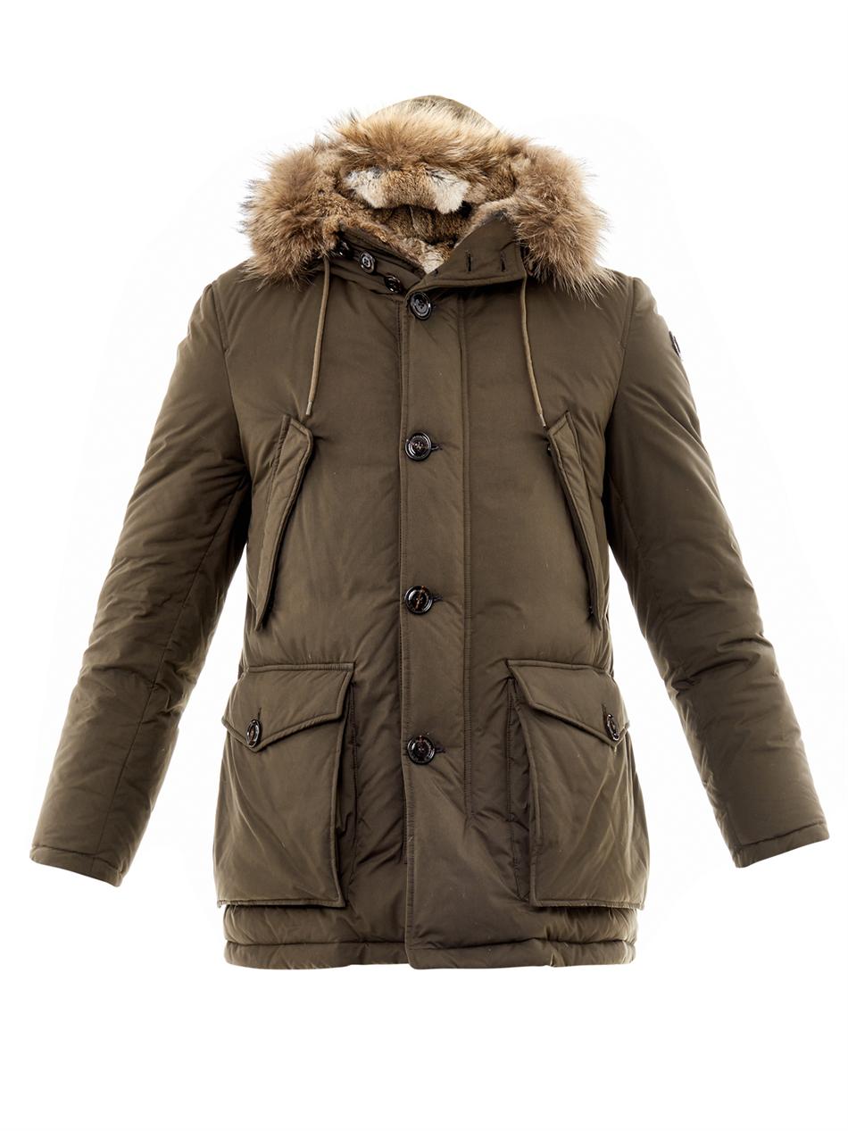 Moncler Chateaubriant Fur Lined Down Jacket in Green (Natural) - Lyst