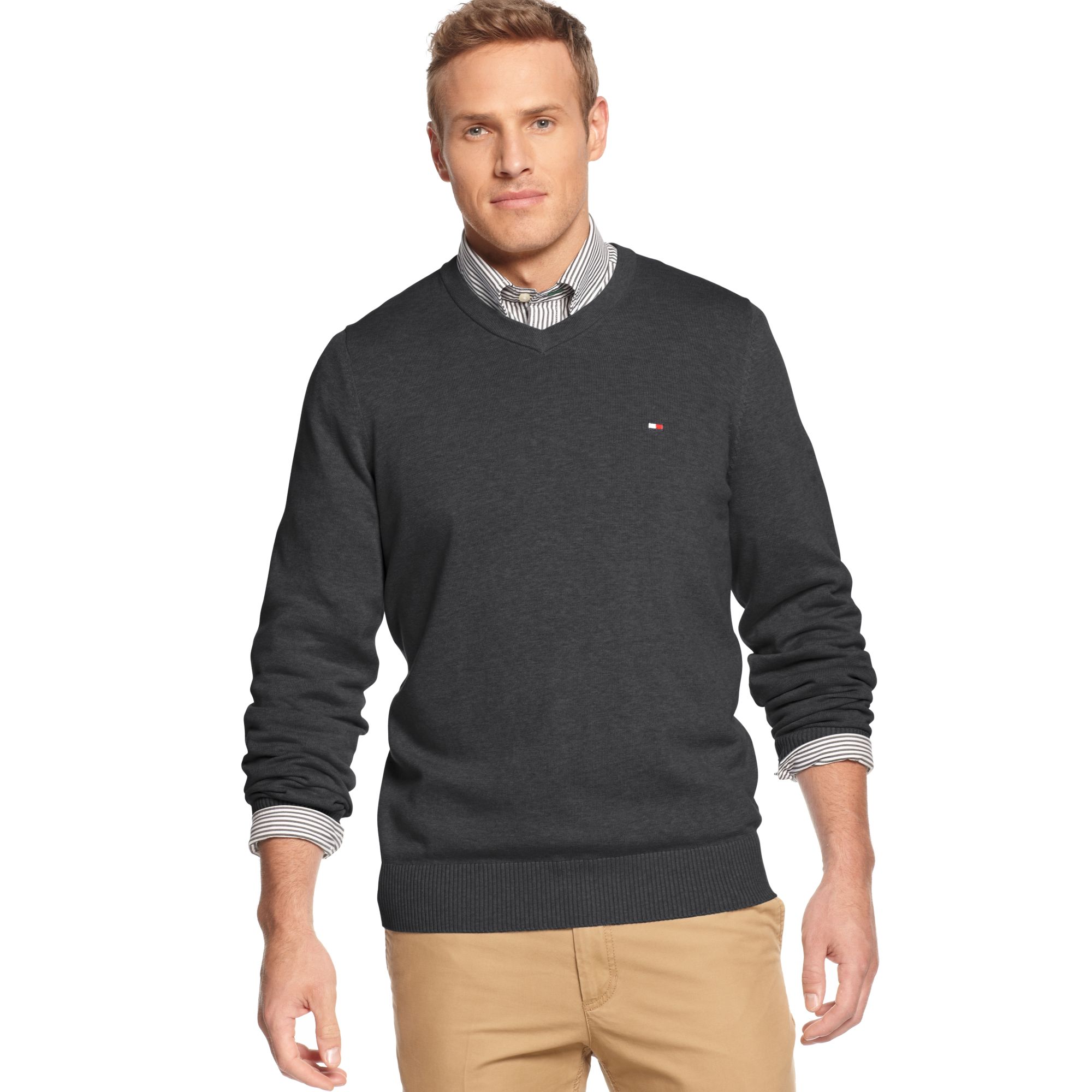 Tommy Hilfiger Black V-Neck Soft Cotton Sweater NWT 
