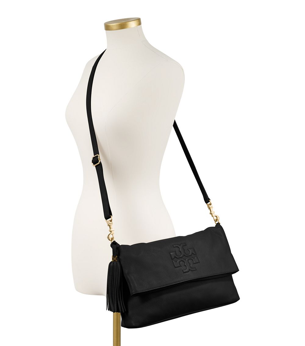 Tory Burch Thea Fold Over Cross Body In Black Lyst