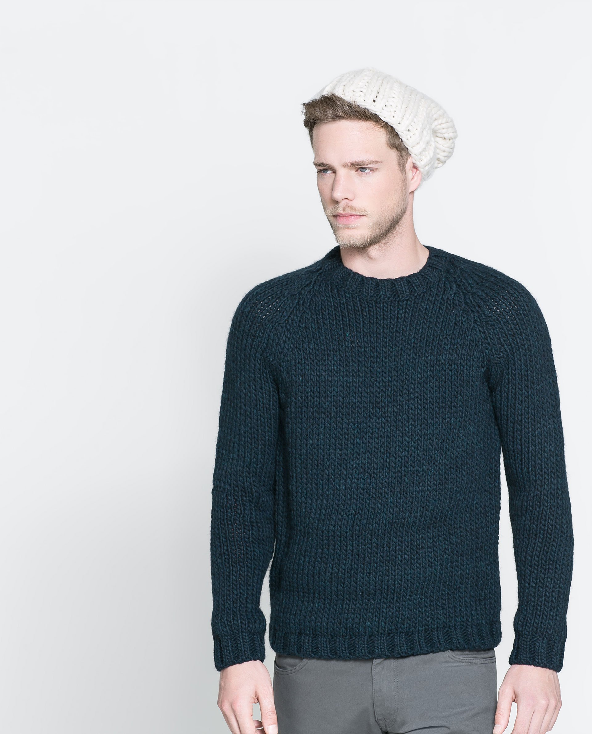 Zara Chunky Knit Sweater in Blue for Men | Lyst