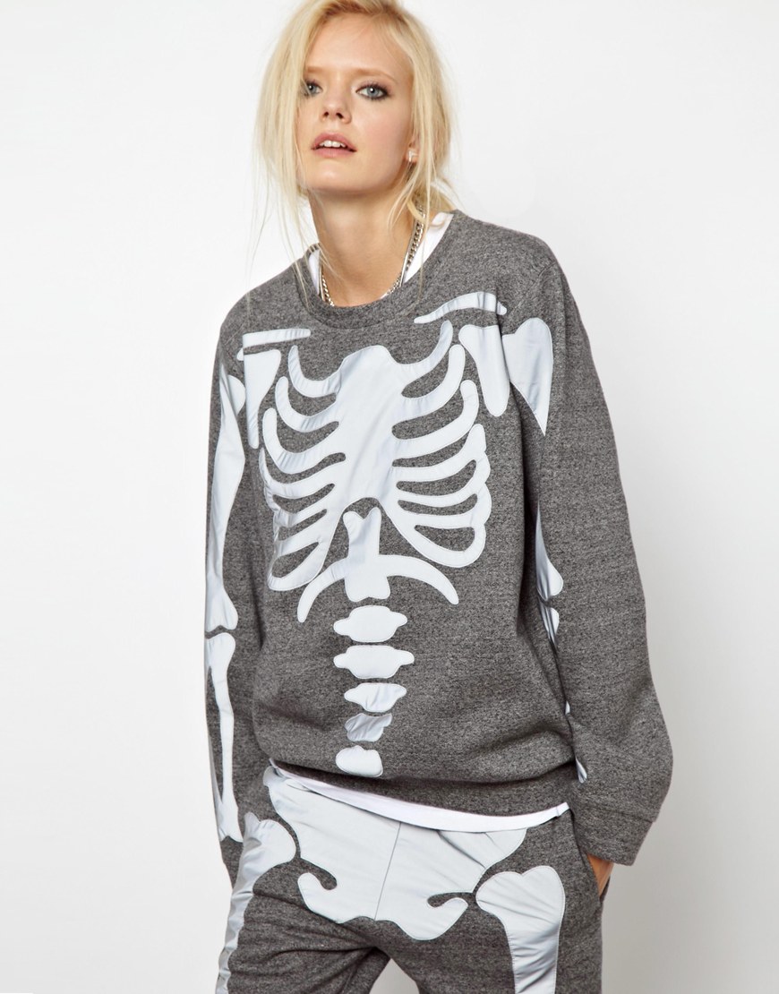 Women Skeleton Shirt Long Sleeve Costume Tops Halloween Skeleton Sweatshirt L