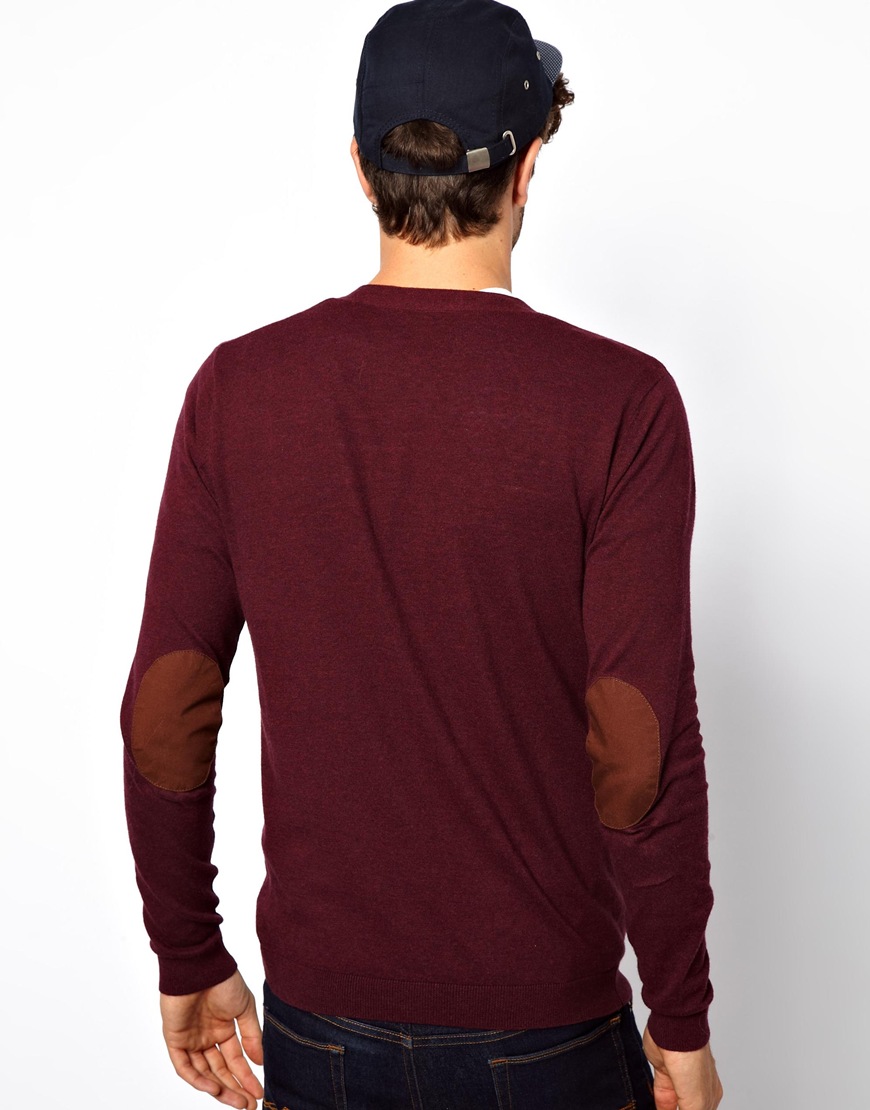 ASOS Cardigan with Elbow Patches in Burgundy (Purple) for Men - Lyst