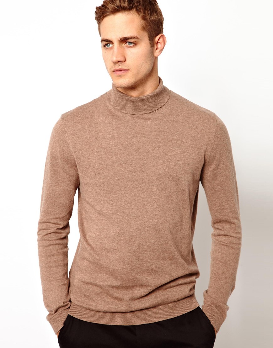 tan polo neck jumper