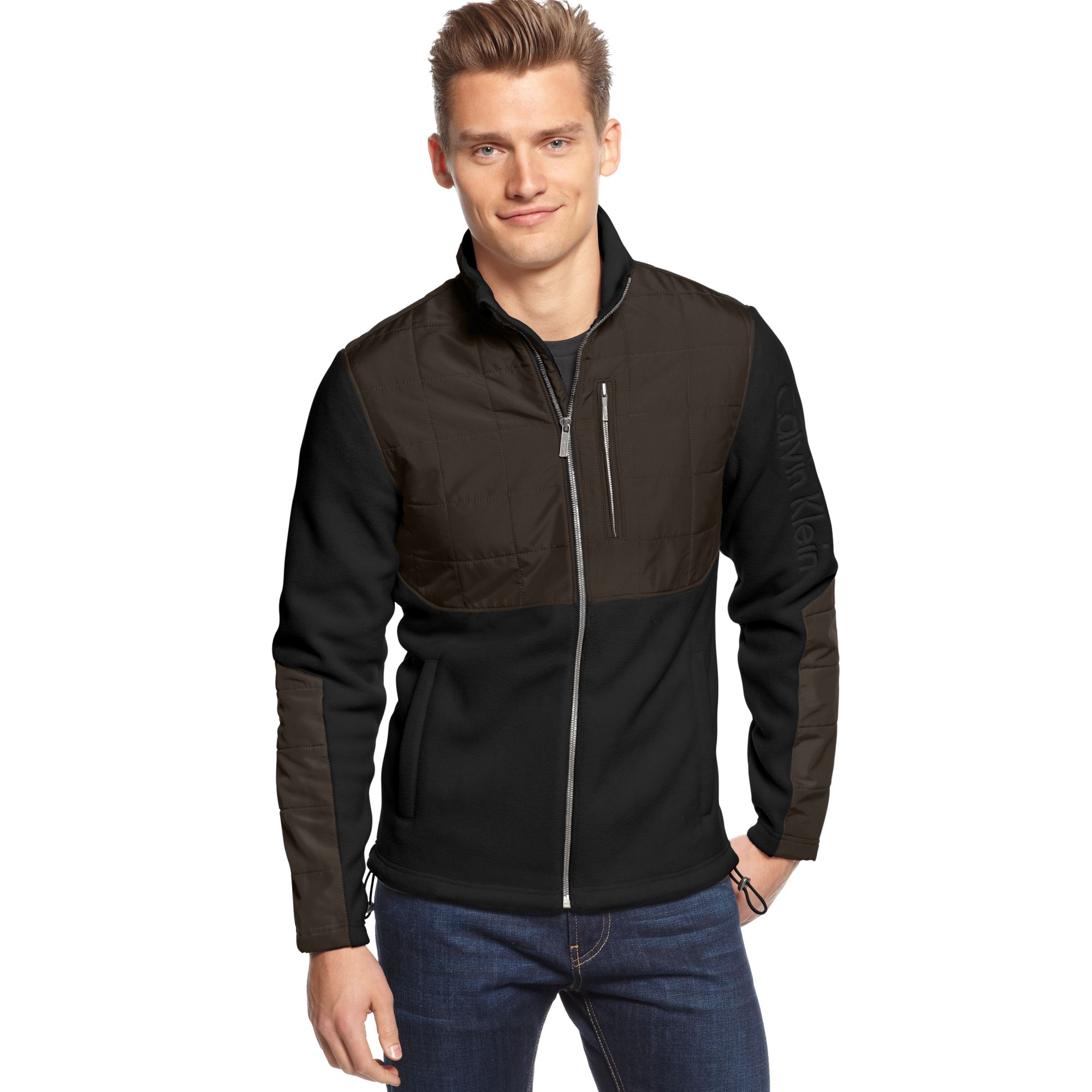Calvin Klein Full Zipper Fleece Jacket in Black for Men | Lyst