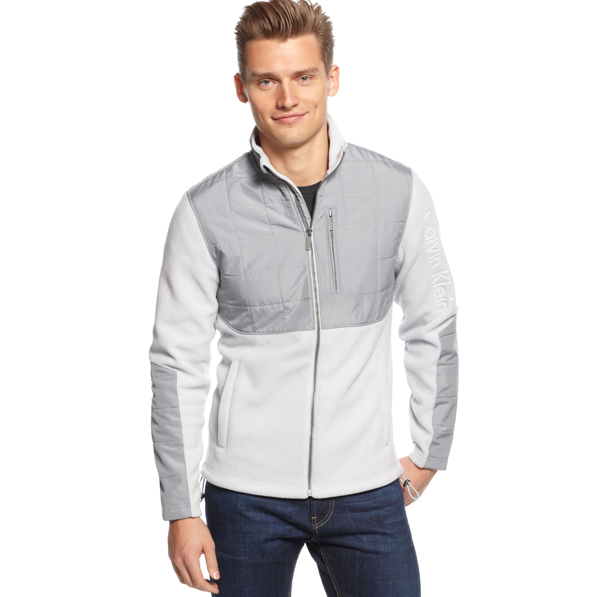 Calvin klein Full Zipper Fleece Jacket in Gray for Men Lyst
