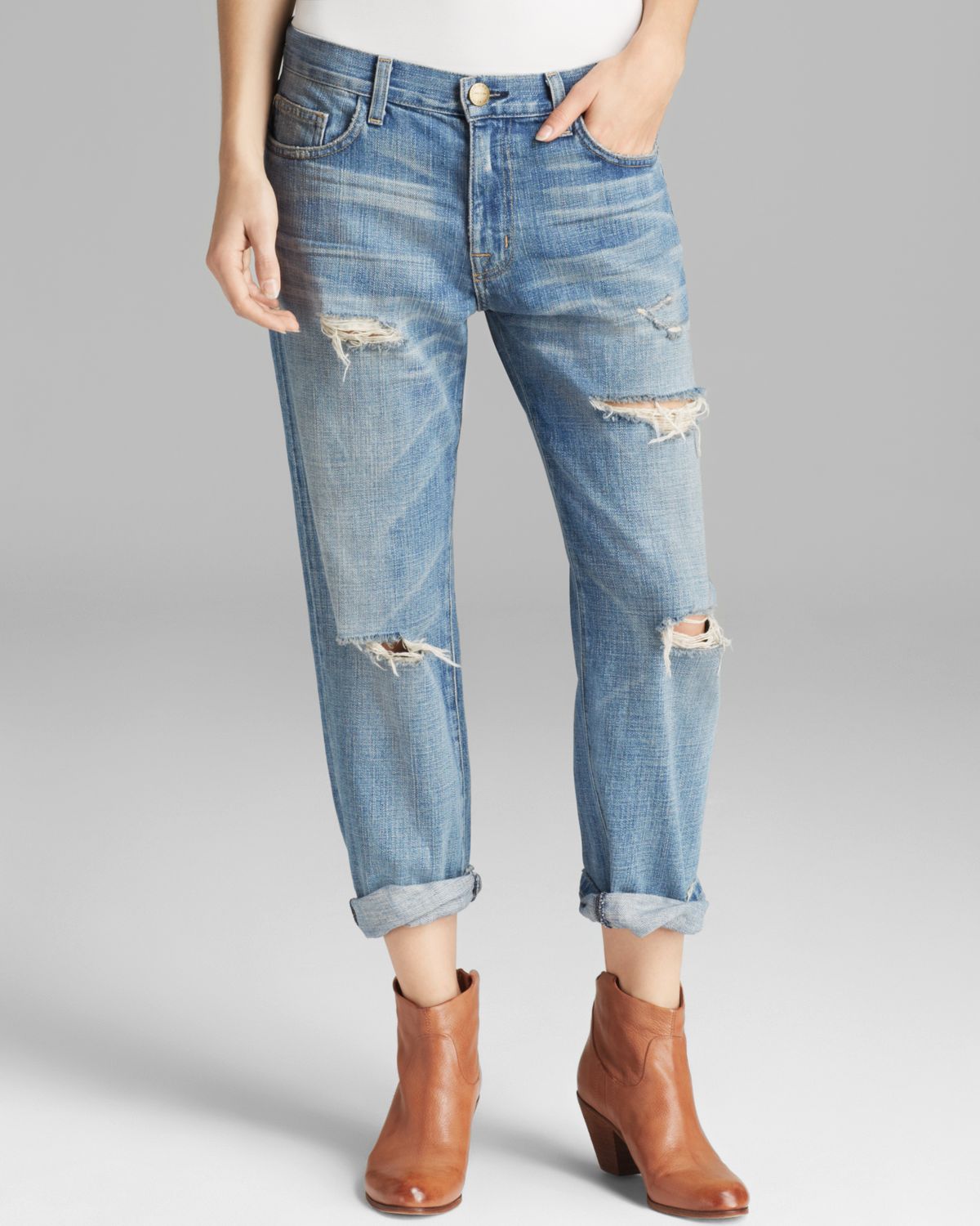 destroyed boyfriend jeans high waisted