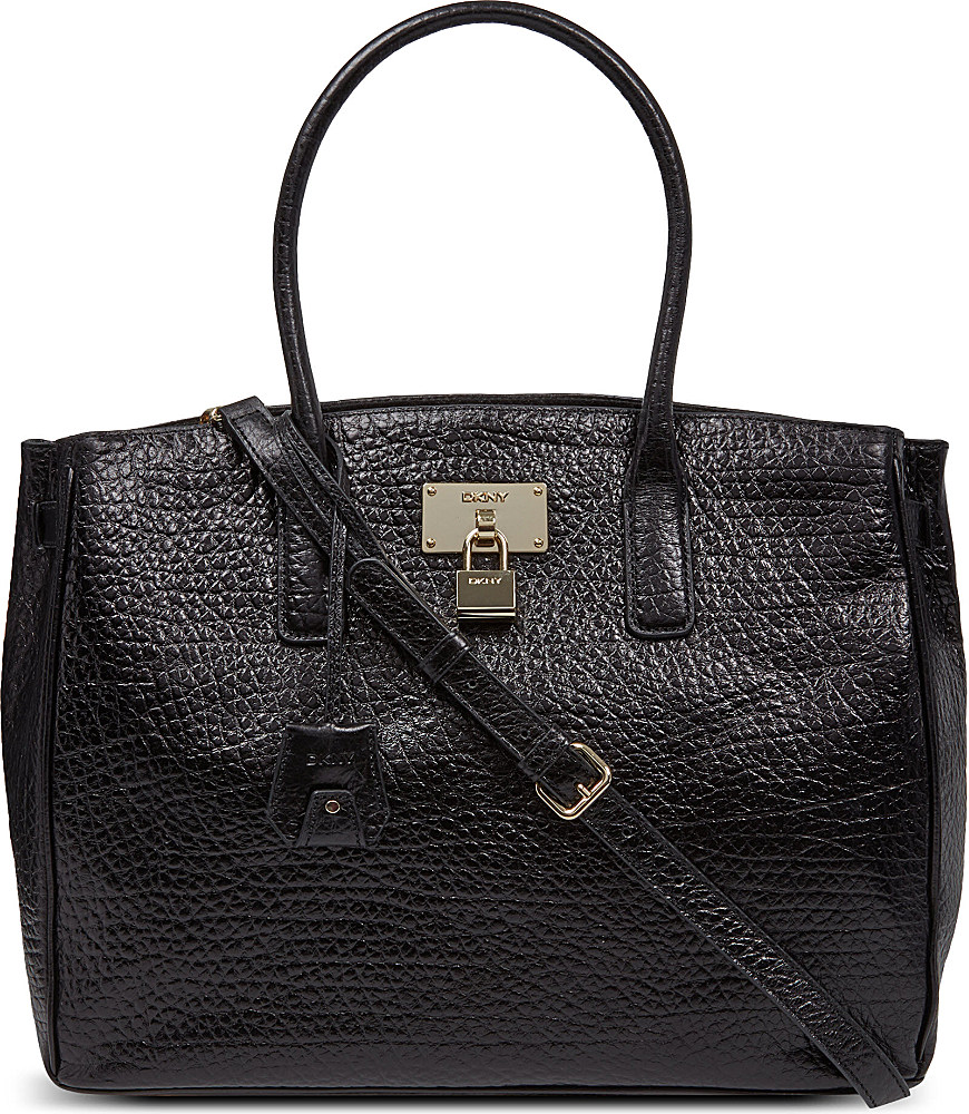 Dkny French Grain Leather Tote in Black Lyst