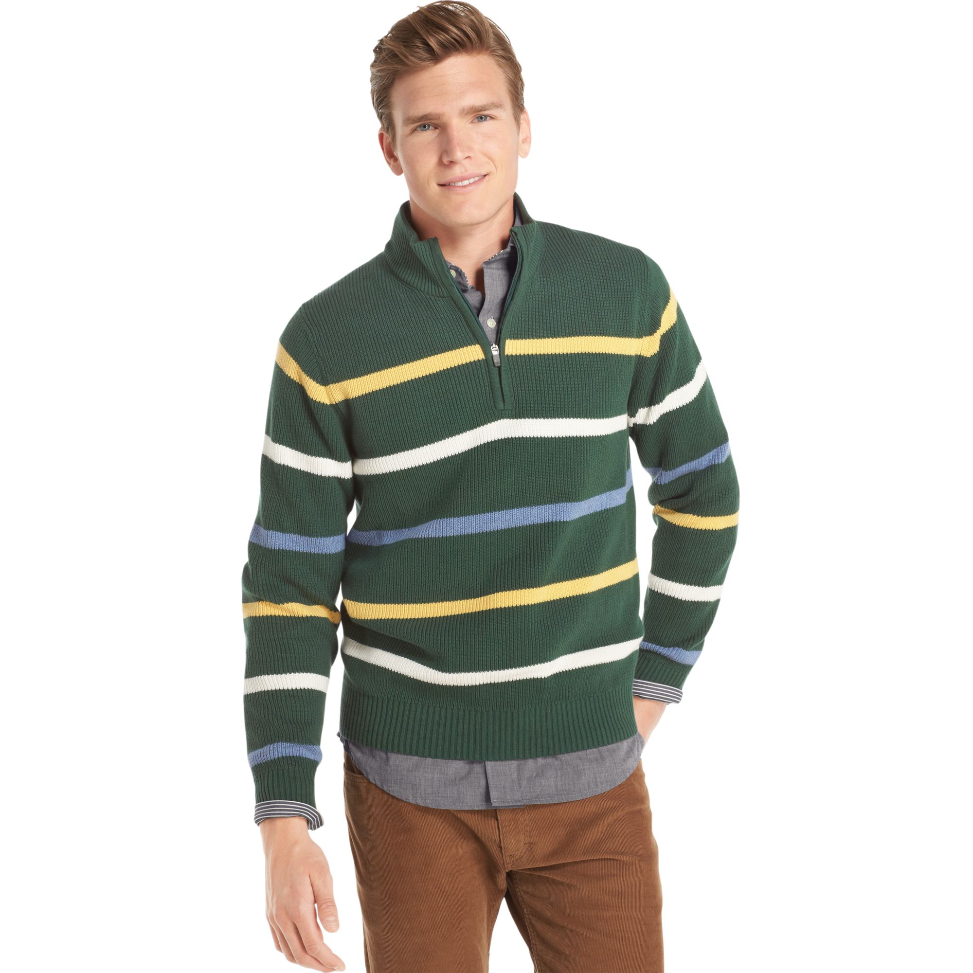 Lyst - Izod Sweater Quarter Zip Mock Neck English Engineered Striped ...