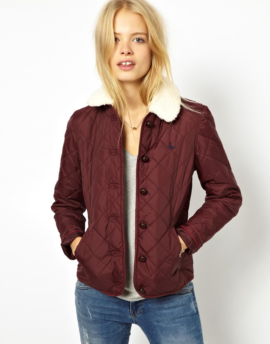 Lyst Jack Wills Quilted Jacket with Shearling Collar in Brown