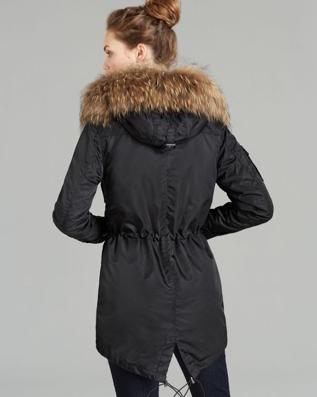 Sam. Parka Field Fur Trim Hooded in Black | Lyst