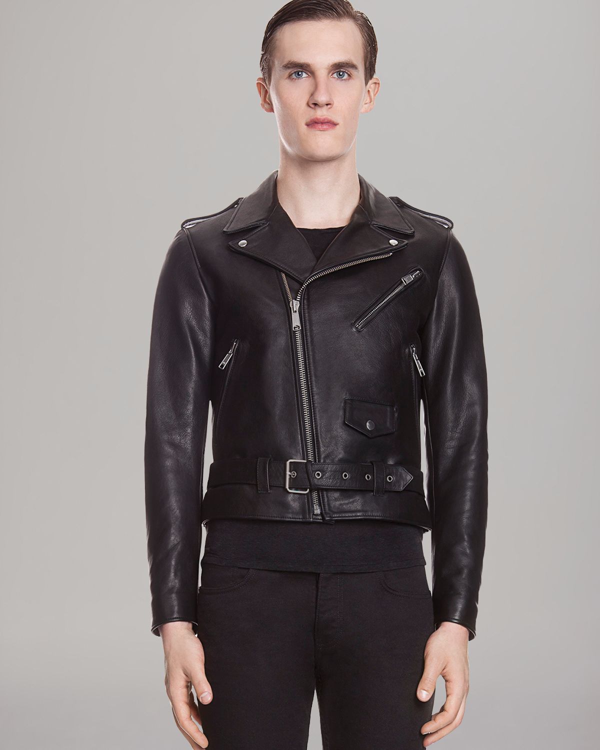 Lyst Sandro Leather Moto Jacket In Black For Men Gallery