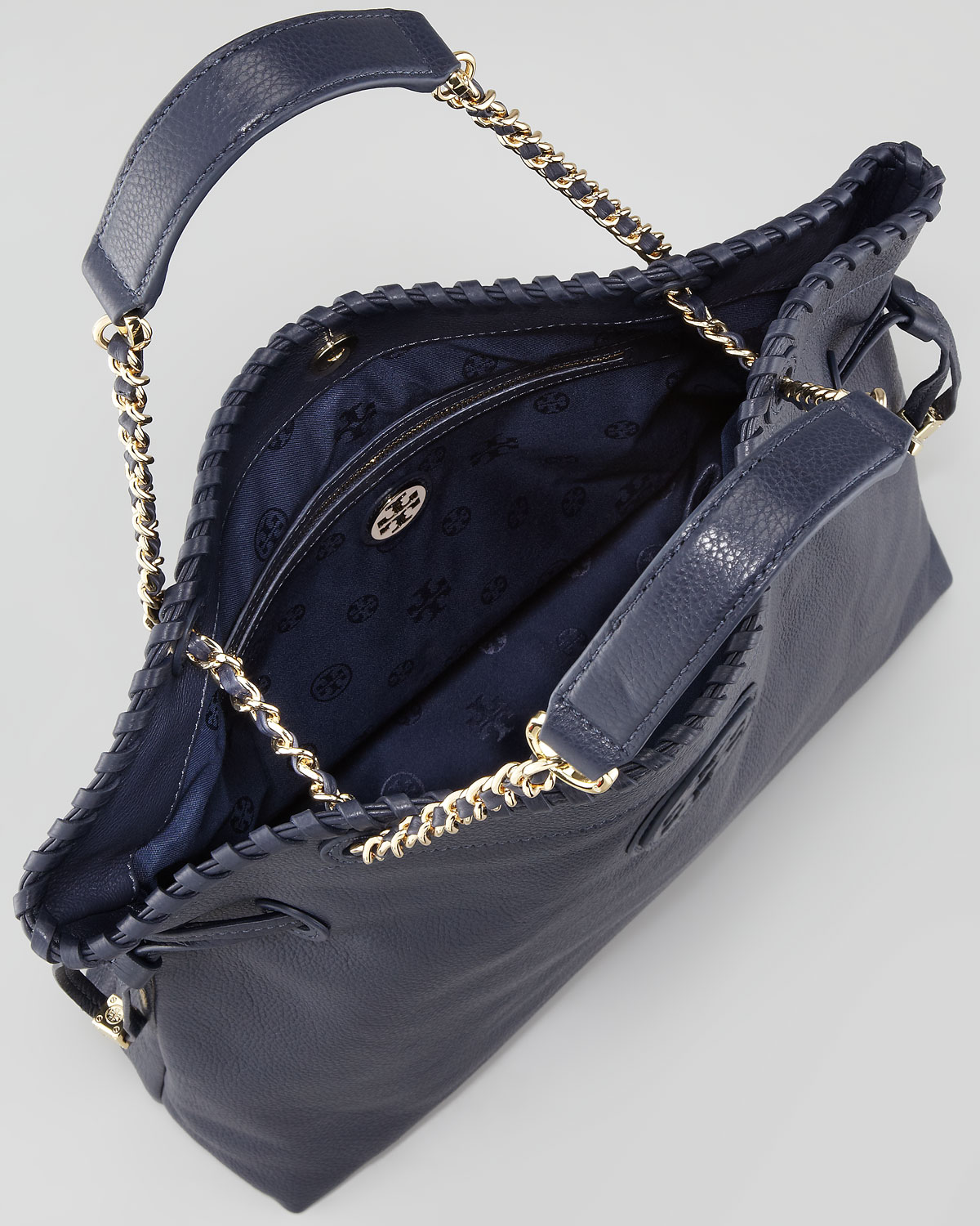 Tory Burch Marion Slouchy Leather Tote Bag Tory Navy in Blue - Lyst