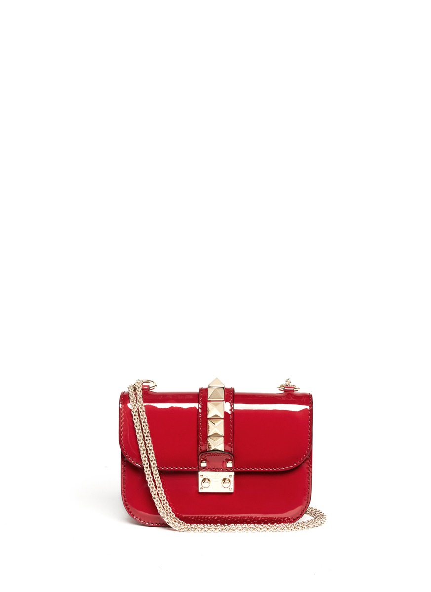 Lyst - Valentino Rockstud Patent Leather Chain Bag in Red