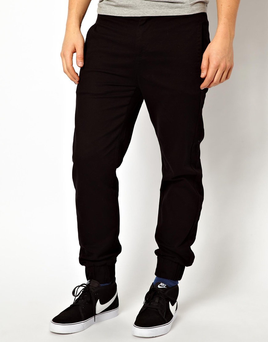 ASOS Regular Cuffed Chinos in Black for Men - Lyst