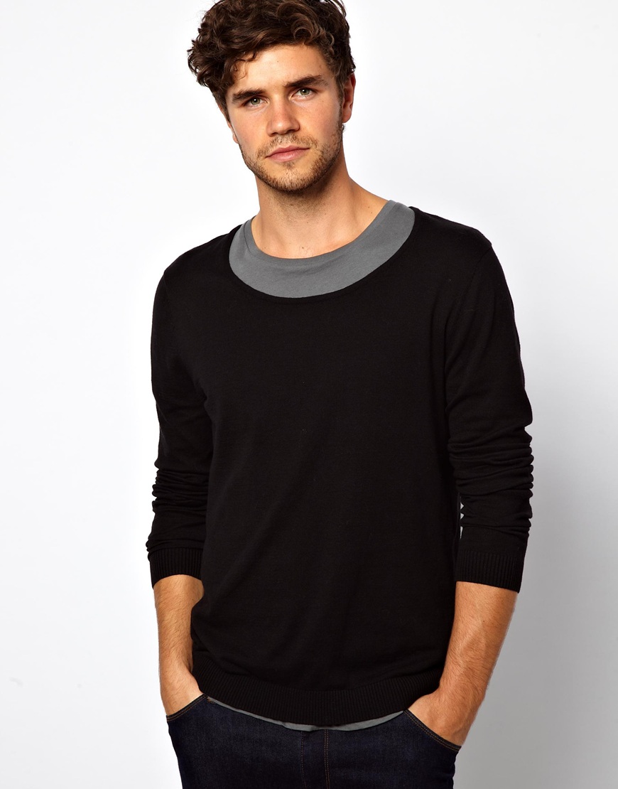 ASOS Muscle Fit Scoop Neck Jumper In Cotton in Black for Men - Lyst