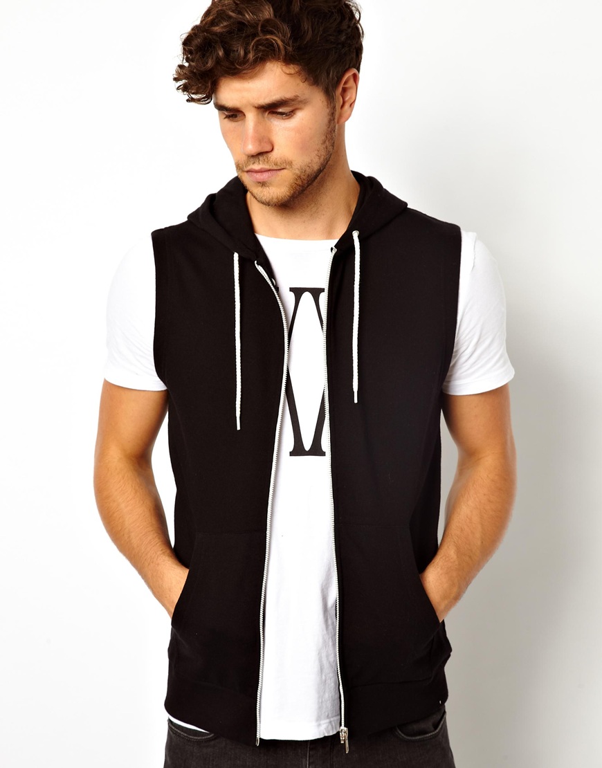 Download ASOS Sleeveless Zip Up Hoodie in Black for Men - Lyst