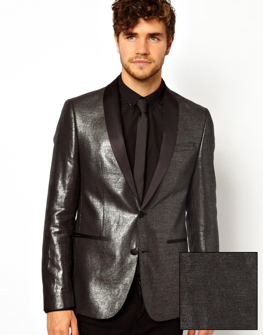 Lyst Asos Slim Fit Blazer in Glitter Fabric in Black for Men